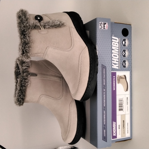 KHOMBU CREAM SUEDE LEATHER / FUR TRIMMED, FLEECE LINED WOMEN'S BOOTS - Picture 3 of 5